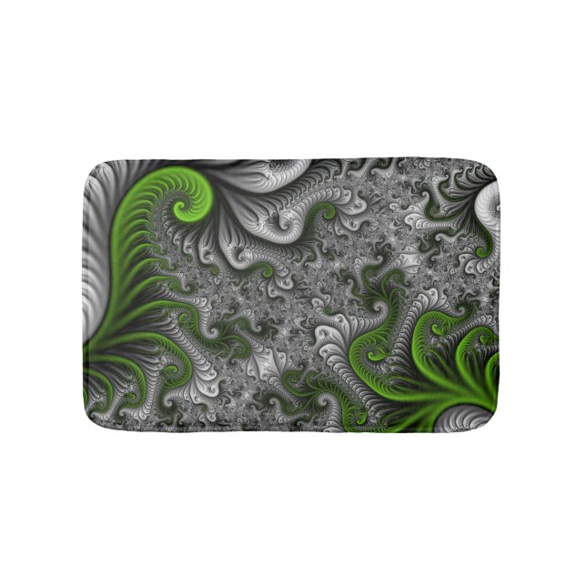 Fantasy World Green And Grey Abstract Fractal Art Bath Mat (Front)