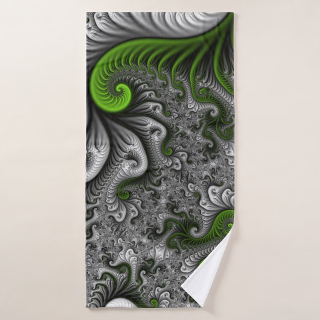 Fantasy World Green And Grey Abstract Fractal Art Bath Towel (Bath Towel)