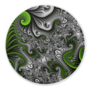 Fantasy World Green And Grey Abstract Fractal Art Ceramic Knob