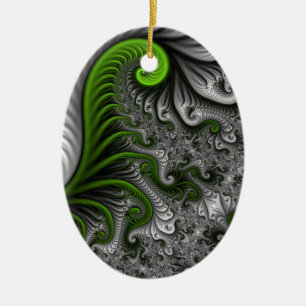 Fantasy World Green And Grey Abstract Fractal Art Ceramic Ornament