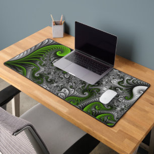 Fantasy World Green And Grey Abstract Fractal Art Desk Mat