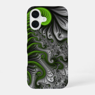 Fantasy World Green And Grey Abstract Fractal Art iPhone 16 Case