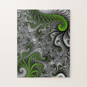 Fantasy World Green And Grey Abstract Fractal Art Jigsaw Puzzle