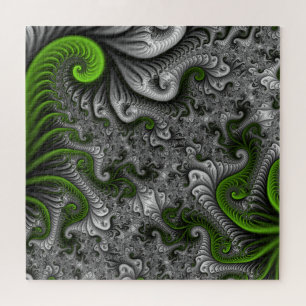 Fantasy World Green And Grey Abstract Fractal Art Jigsaw Puzzle