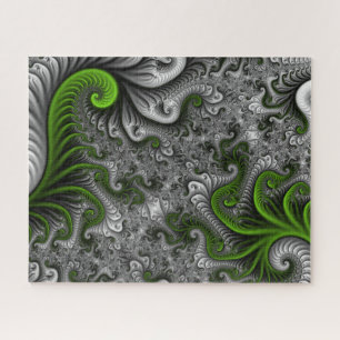 Fantasy World Green And Grey Abstract Fractal Art Jigsaw Puzzle