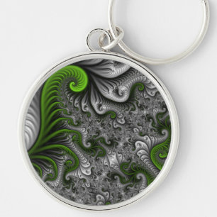 Fantasy World Green And Grey Abstract Fractal Art Keychain