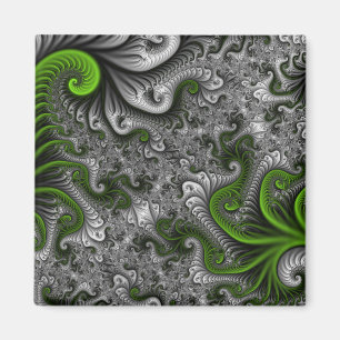 Fantasy World Green And Grey Abstract Fractal Art Magnet