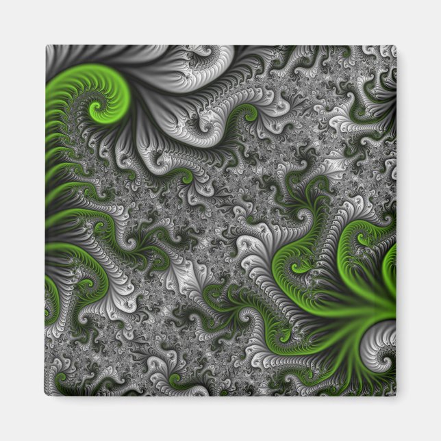 Fantasy World Green And Grey Abstract Fractal Art Magnet (Front)