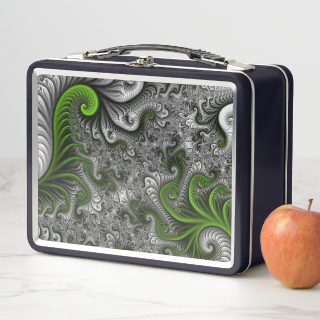 Fantasy World Green And Grey Abstract Fractal Art Metal Lunch Box (In Situ)