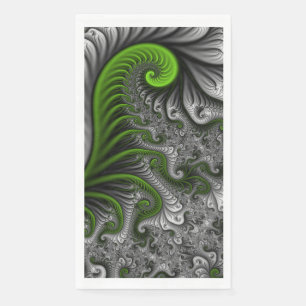 Fantasy World Green And Grey Abstract Fractal Art Napkin