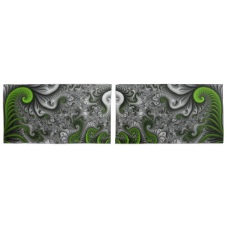 Fantasy World Green And Grey Abstract Fractal Art Pillowcase