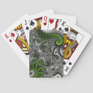Fantasy World Green And Grey Abstract Fractal Art Playing Cards