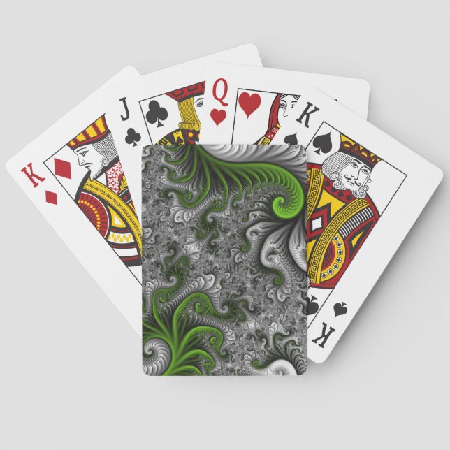 Fantasy World Green And Grey Abstract Fractal Art Playing Cards (Back)
