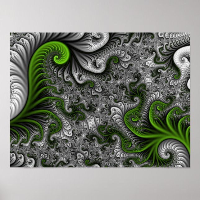 Fantasy World Green And Grey Abstract Fractal Art Poster (Front)