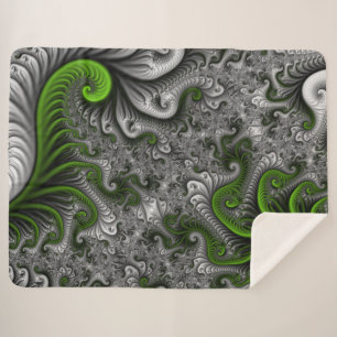 Fantasy World Green And Grey Abstract Fractal Art Sherpa Blanket