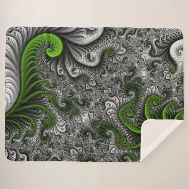Fantasy World Green And Grey Abstract Fractal Art Sherpa Blanket (Front (Horizontal))