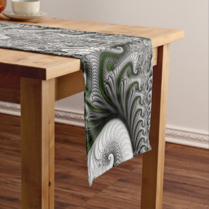 Fantasy World Green And Grey Abstract Fractal Art Short Table Runner