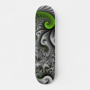 Fantasy World Green And Grey Abstract Fractal Art Skateboard