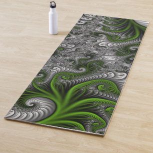 Fantasy World Green And Grey Abstract Fractal Art Yoga Mat