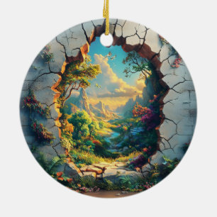 Fantasy World Through a Cracked Wall Design Ceramic Ornament