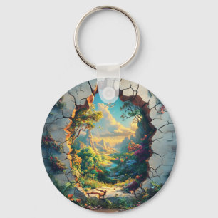 Fantasy World Through a Cracked Wall Design Keychain