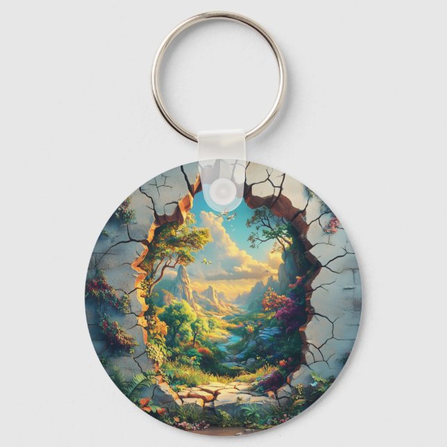 Fantasy World Through a Cracked Wall Design Keychain (Front)