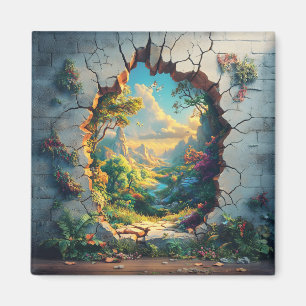 Fantasy World Through a Cracked Wall Design Magnet