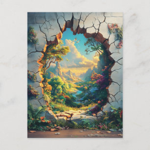 Fantasy World Through a Cracked Wall Design Postcard