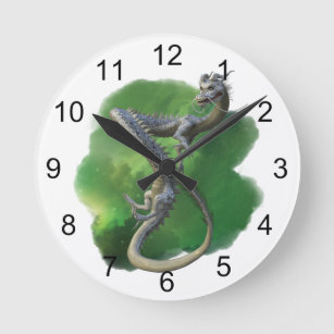 Fantasy Wyvern Flying Dragon Monogram Name Round Clock