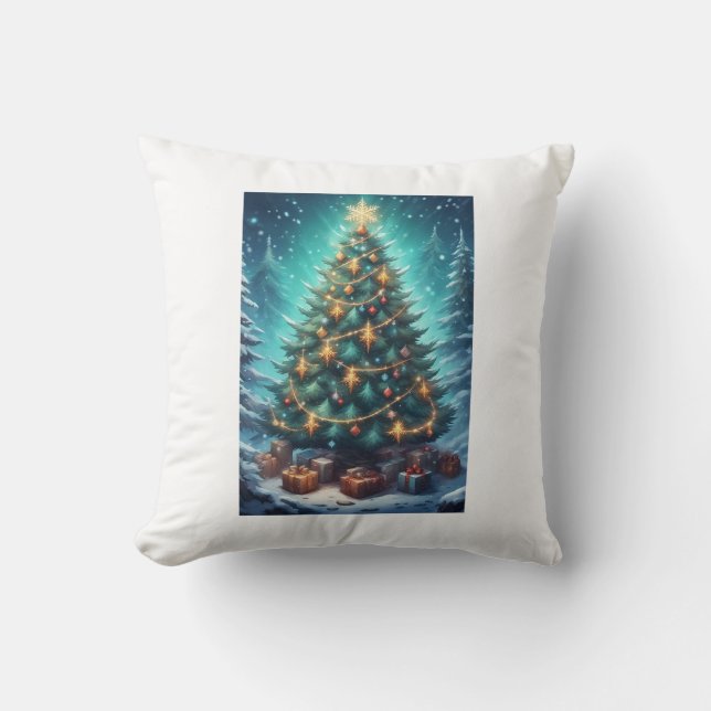 Fantasy Xmas Tree Throw Pillow (Front)