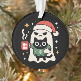 Fantôme de Noël tenant un chat portant un chapeau