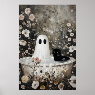 Fantôme et chat noir prend une impression de baign