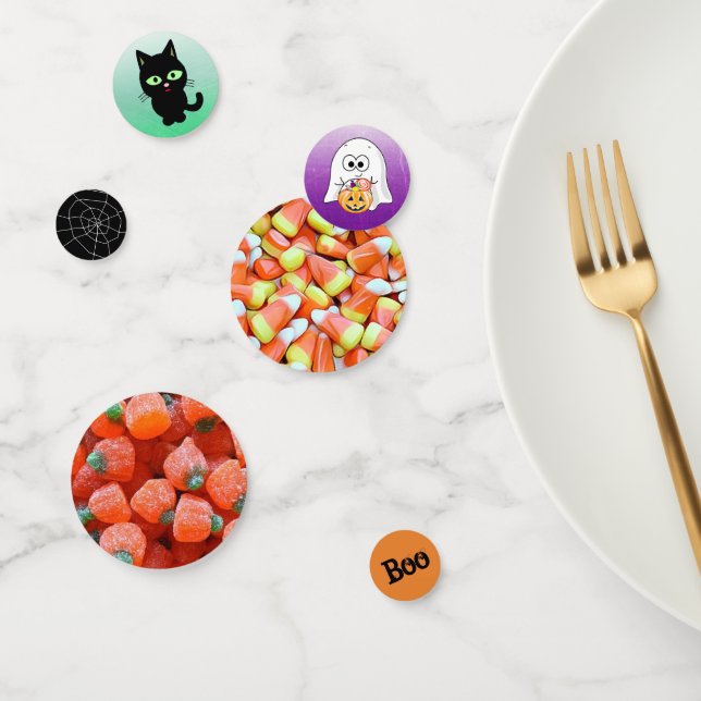 Fantômes de Confetti d'Halloween et chats noirs (Groupe)