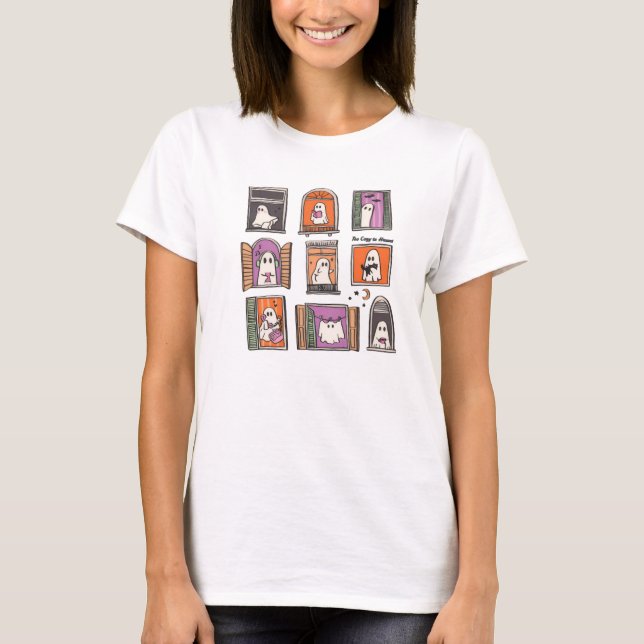 Fantômes mignons dans Windows T-shirt Halloween (Devant)
