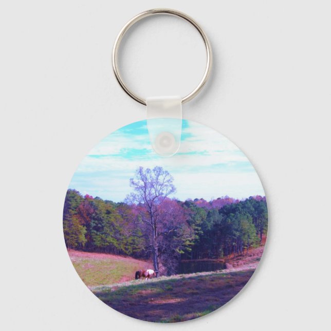 Far Away Horse in a Purple Field Keychain (Front)