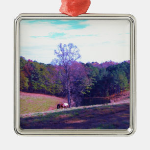 Far Away Horse in a Purple Field Metal Ornament