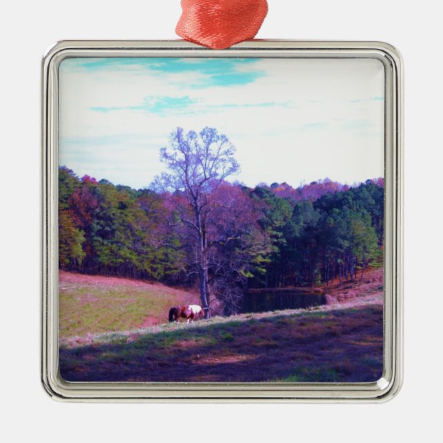 Far Away Horse in a Purple Field Metal Ornament (Front)