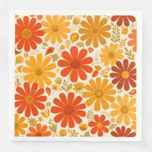 Far Out Cheerful Retro Daisies Burnt Orange Gold Napkin
