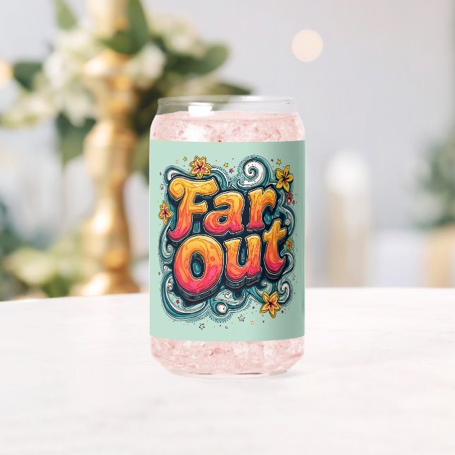 Far Out Retro 70s Psychedelic Groovy Hippie Can Glass (Insitu (Wedding))