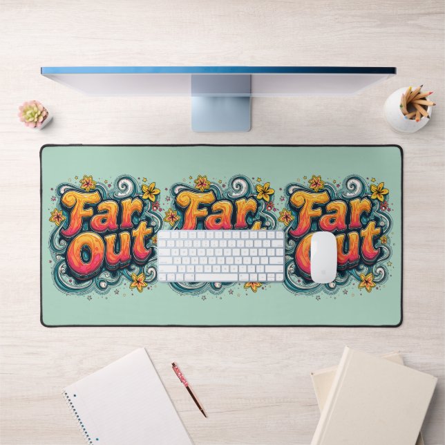 Far Out Retro 70s Psychedelic Groovy Hippie Desk Mat (Office 1)