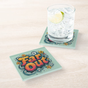 Far Out Retro 70s Psychedelic Groovy Hippie Glass Coaster