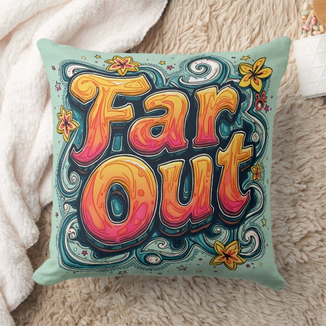 Far Out Retro 70s Psychedelic Groovy Hippie Throw Pillow (Blanket)