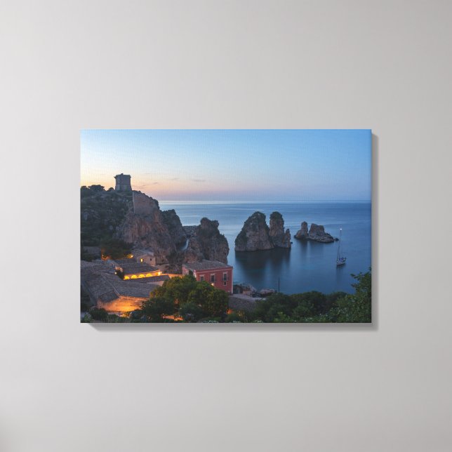 Faraglioni and Tonnara in Scopello, Sicily Canvas Print (Front)