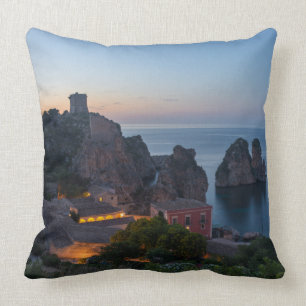 Faraglioni and Tonnara in Scopello, Sicily Throw Pillow