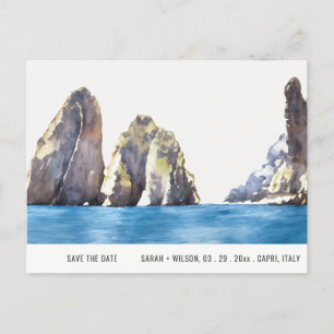 Faraglioni Rocks Capri Watercolor Save The Date Postcard