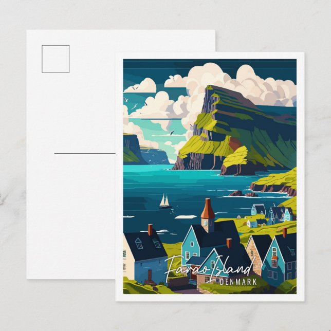 Farao Island vintage travel illustration Postcard (Front/Back)