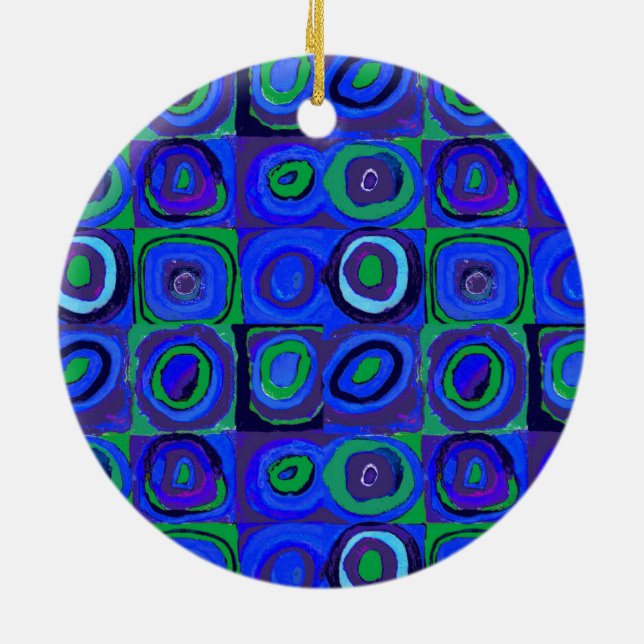 Farbstudie Quadrate Squares Blue Circles Ceramic Ornament (Back)