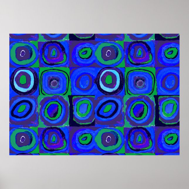 Farbstudie Quadrate Squares Blue Circles Poster (Front)
