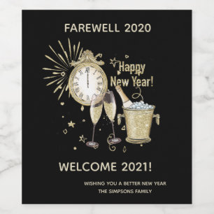 Farewell 2020 Welcome 2021 New Year's Gold Wine Label