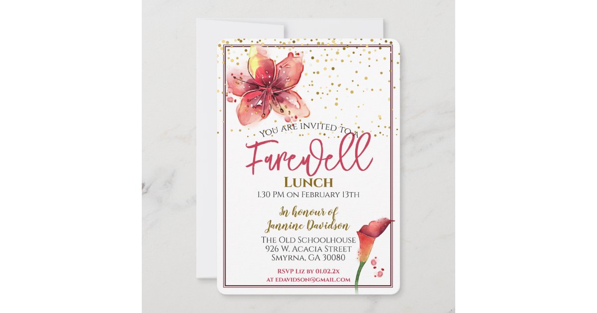 Farewell Lunch Floral Lily Invitation | Zazzle